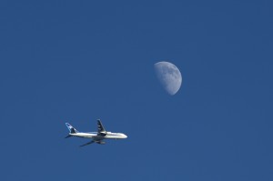ANA meets MOON トリミングしてます。300mmじゃ遠すぎるw