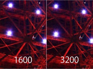 isotest 1600の方は小さなライトが横に流れてます…orz。ノイズ量に注目してくだせぇ。